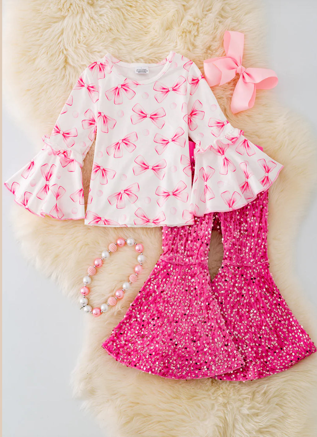 Pink Bow Sequin Set