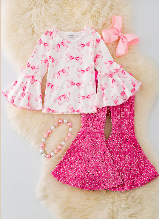 Pink Bow Sequin Set
